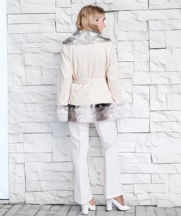 Ariella - Snow Leopard Faux Suede Wrap-Style Coat