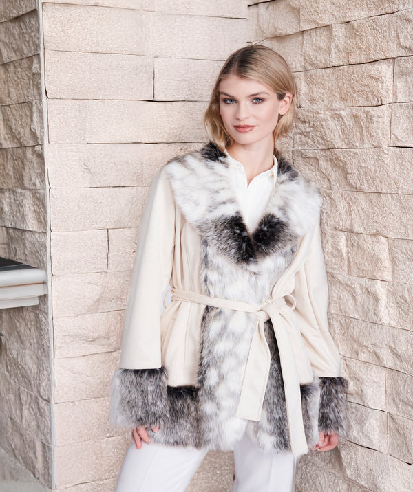 Ariella - Snow Leopard Faux Suede Wrap-Style Coat