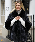 Kastanjebruin - Kaap van imitatiebont met fijne ruitjes