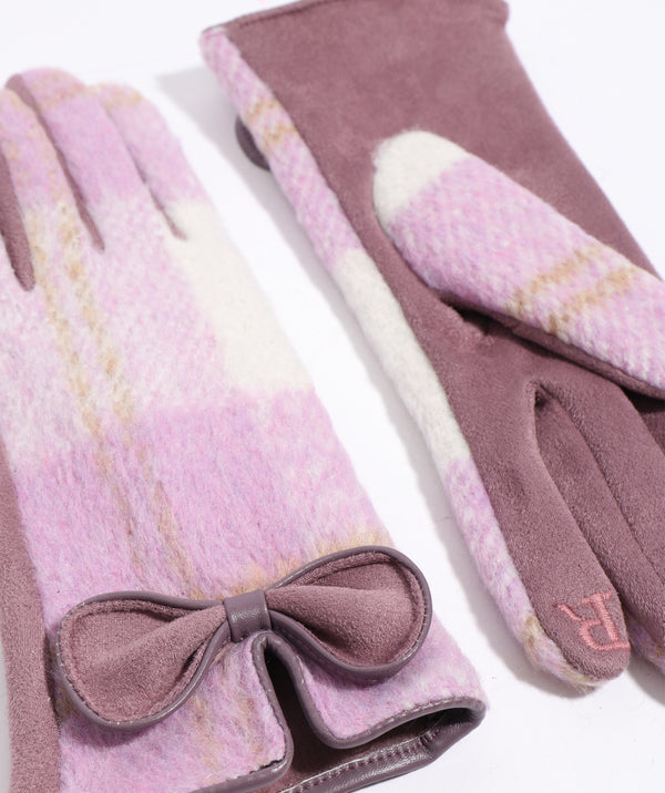 Ava - Purple Check Faux Suede Glove with Bow