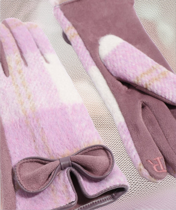 Ava - Purple Check Faux Suede Glove with Bow