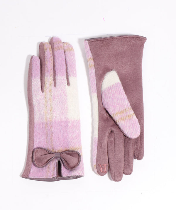 Ava - Purple Check Faux Suede Glove with Bow