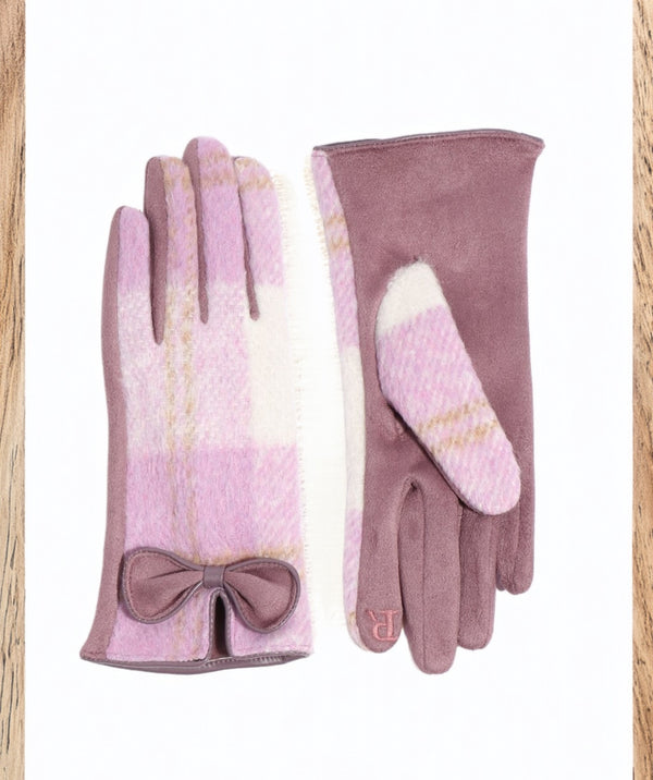 Ava - Purple Check Faux Suede Glove with Bow