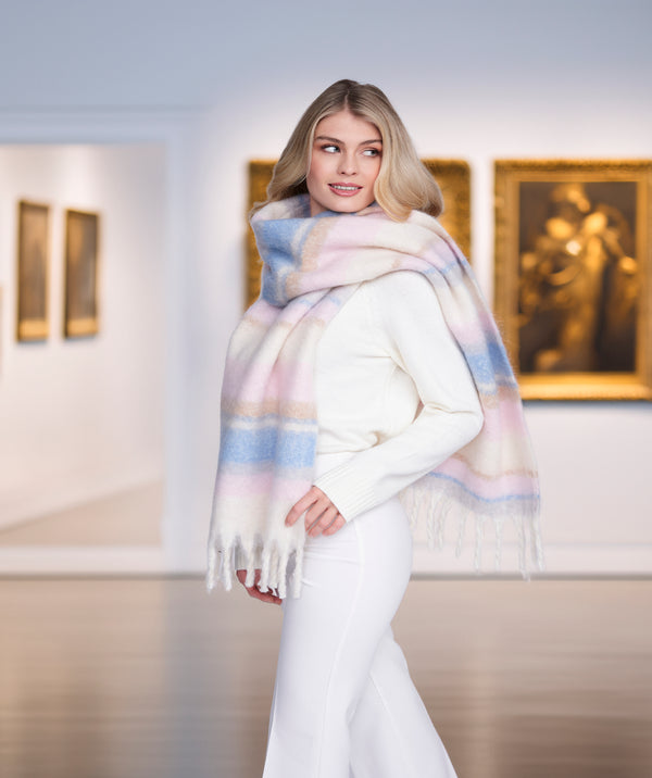 Avery - Pastel Striped Blanket Scarf with Tassel Fringing