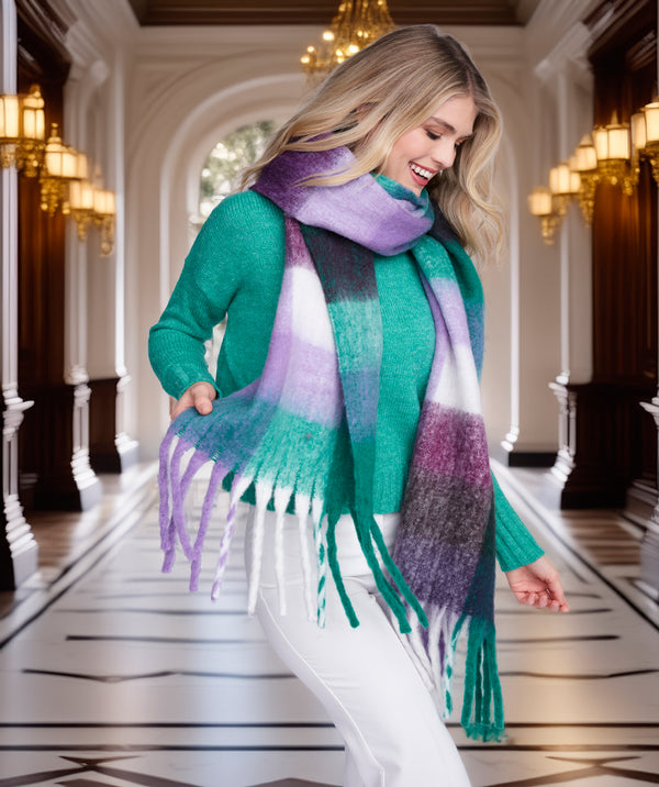 Carey - Purple Oversized Check Blanket Scarf