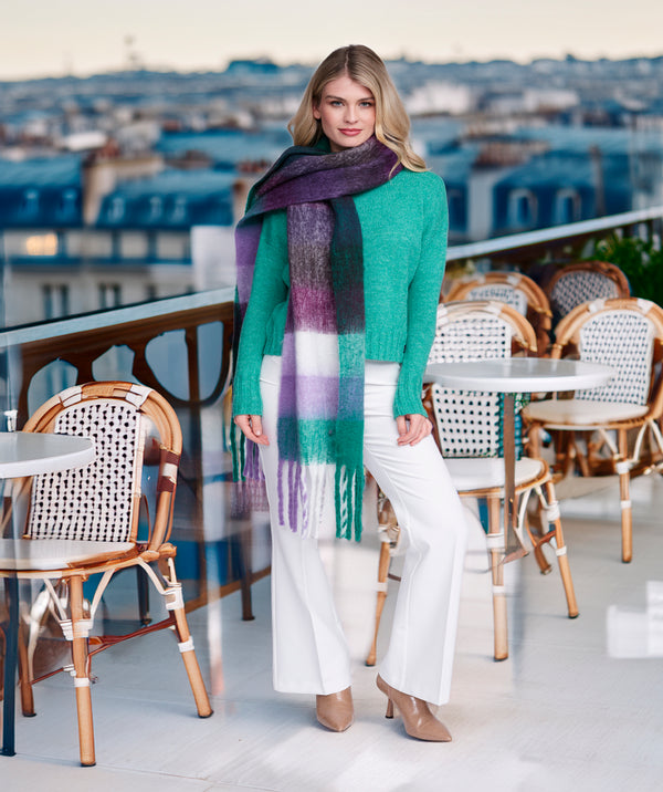 Carey - Purple Oversized Check Blanket Scarf