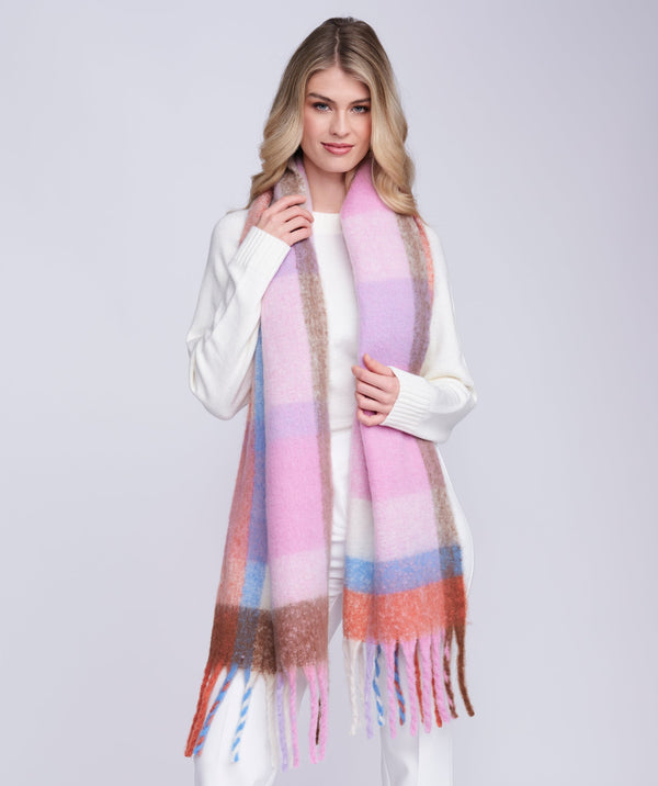 Carson - Pink Check Oversized Cosy Scarf