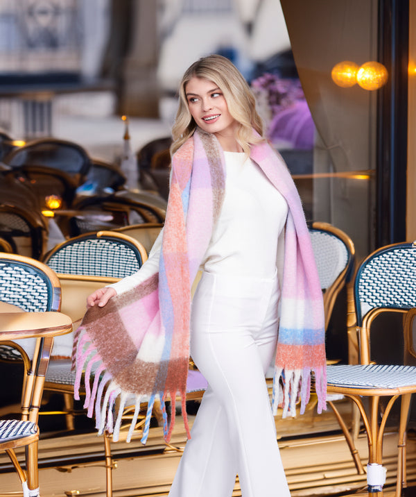 Carson - Pink Check Oversized Cosy Scarf