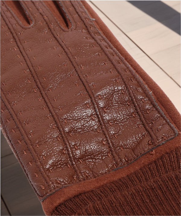 Charleigh - Brown Faux Leather Roll Cuff Glove