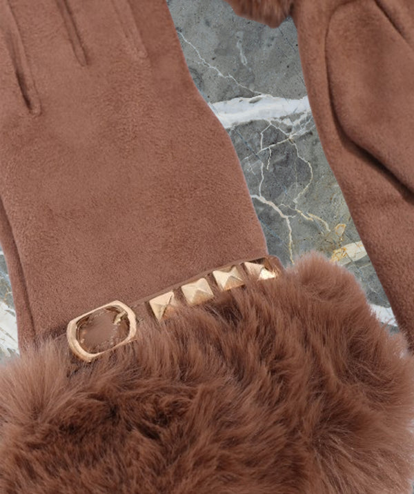 Chiara - Camel Stud embelezou as luvas forradas de pele falsa