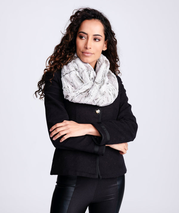Corinna - Silver Grey Twisted Super Soft Faux Fur Snood