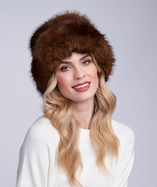 Corine -  Brown Plush Faux Fur Hat