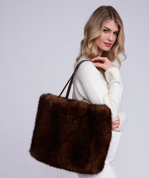Corine - Rich Chocolate Faux Fur Tote Bag
