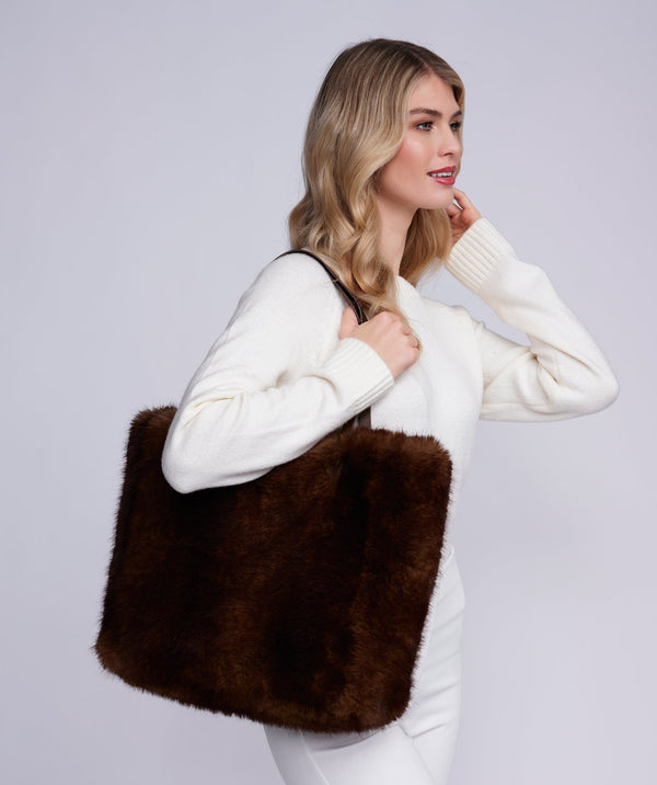 Corine - Rich Chocolate Faux Fur Tote Bag