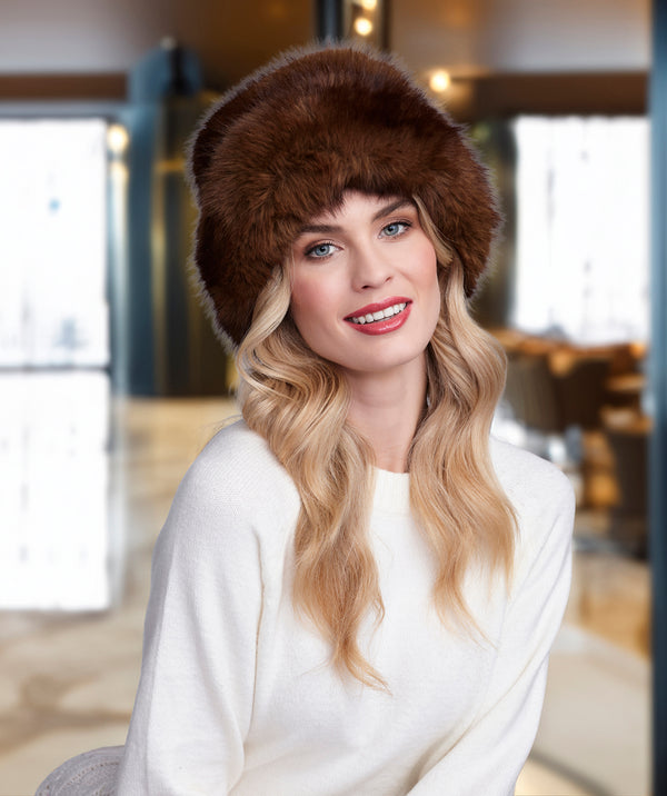 Corine -  Brown Plush Faux Fur Hat