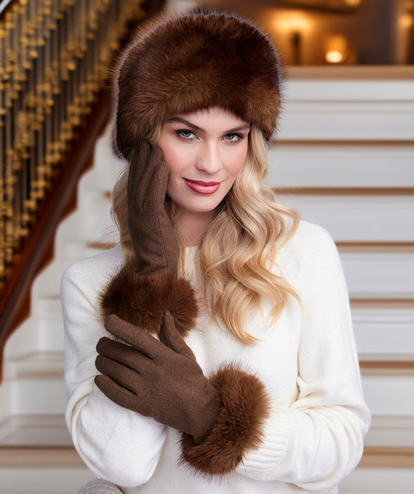 Corine -  Brown Plush Faux Fur Hat