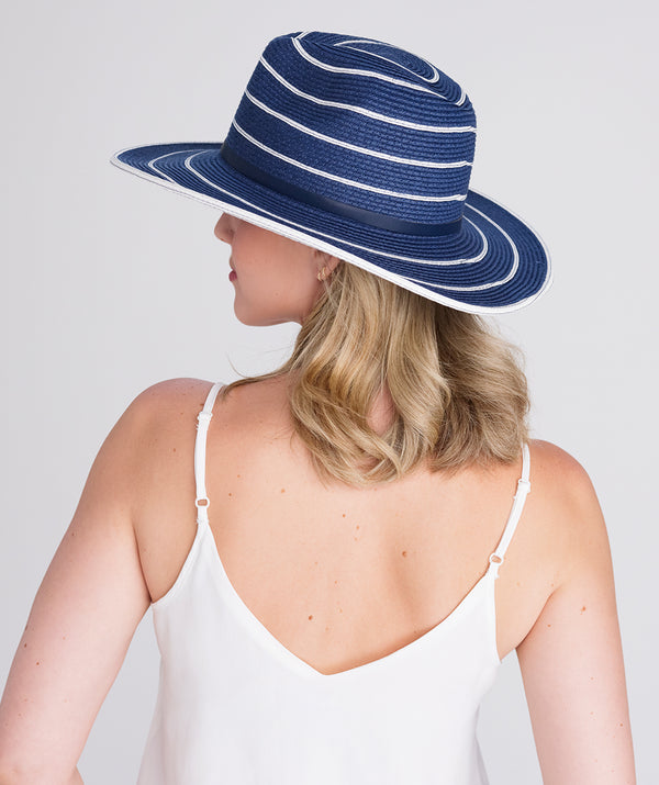 Cruise - Navy and White Stripe Straw Fedora