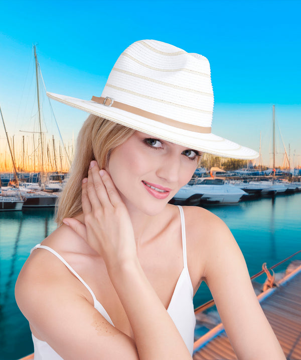 Cruise - White Natural Striped Straw Fedora Hat
