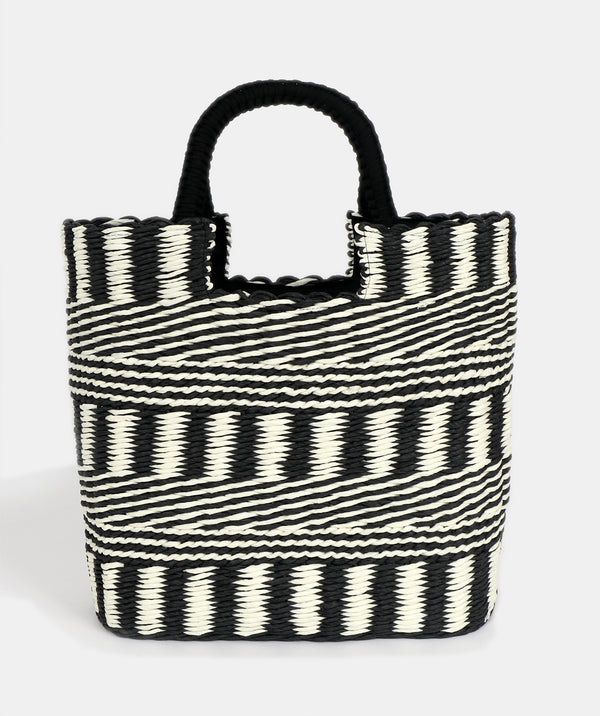Dahlia - Black Check Straw Summer Tote Bag