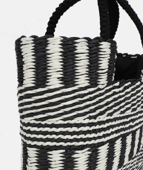 Dahlia - Black Check Straw Summer Tote Bag