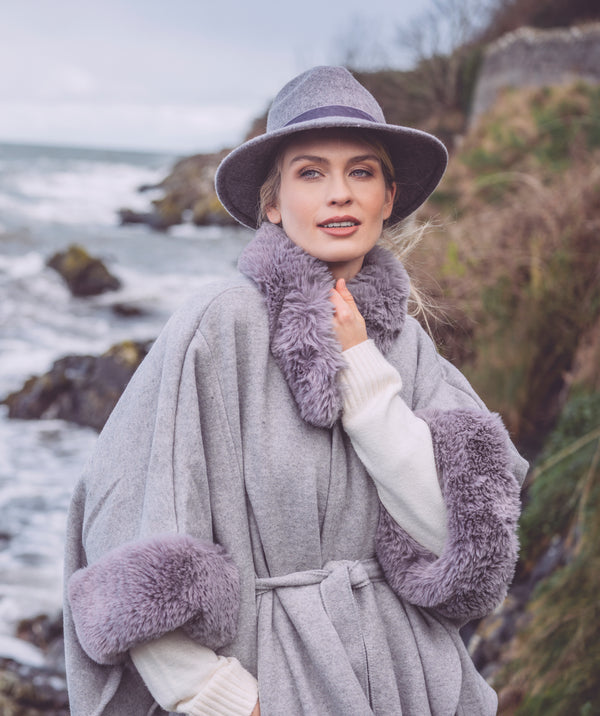 Dawn - Silver Grey Cape with Faux Fur Trim