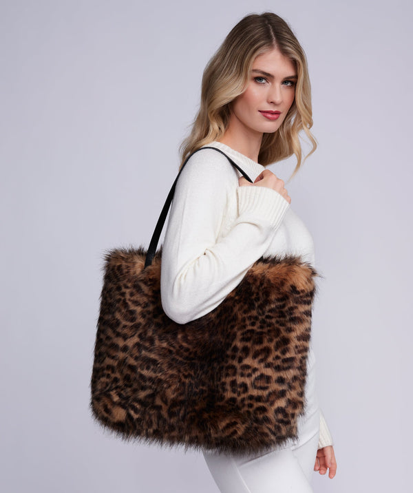Delevigne - Leopard Print  Faux Fur Tote Bag