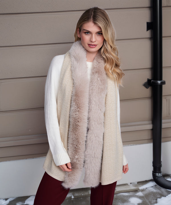 Destiny - Beige Lurex Thread Wrap with Faux Fur Trim