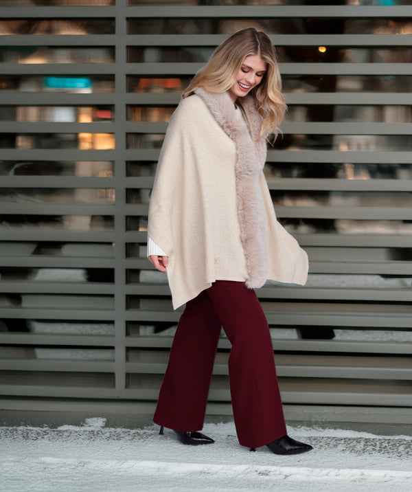 Destiny - Beige Lurex Thread Wrap with Faux Fur Trim