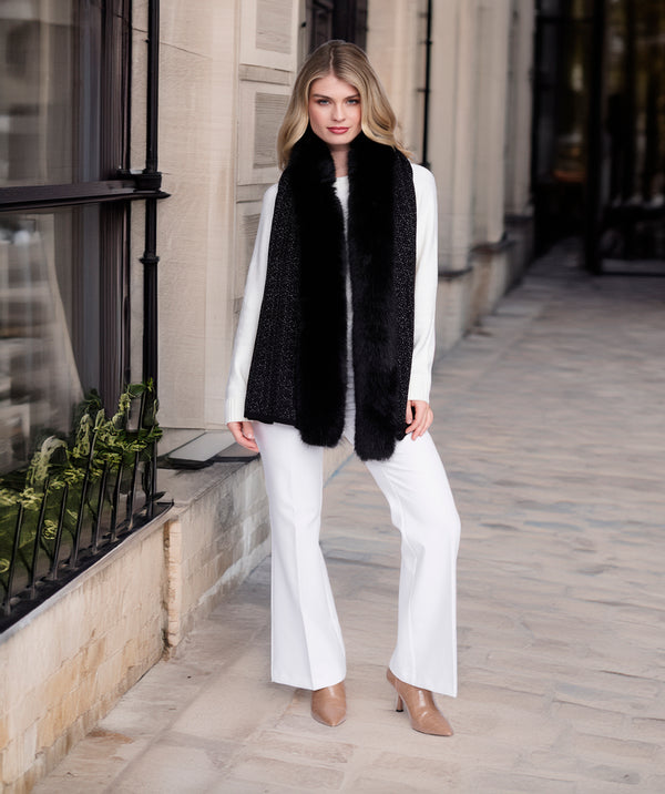Destiny - Black Lurex Thread Wrap with Faux Fur Trim