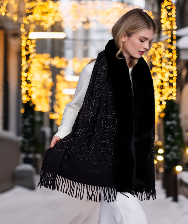 Destiny - Black Lurex Thread Wrap with Faux Fur Trim