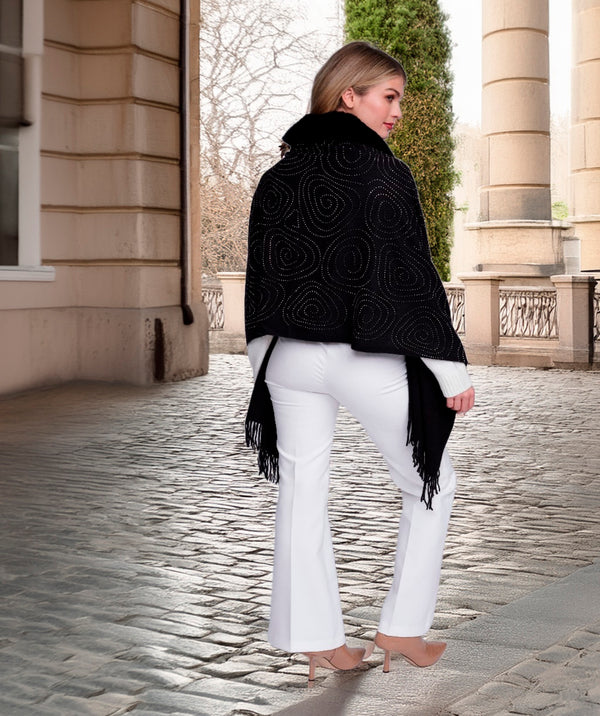 Destiny - Black Lurex Thread Wrap with Faux Fur Trim