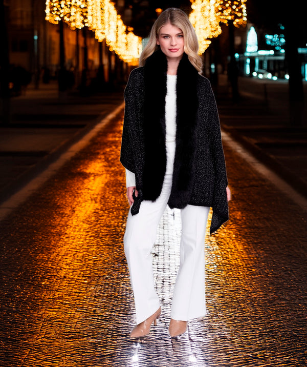 Destiny - Black Lurex Thread Wrap with Faux Fur Trim