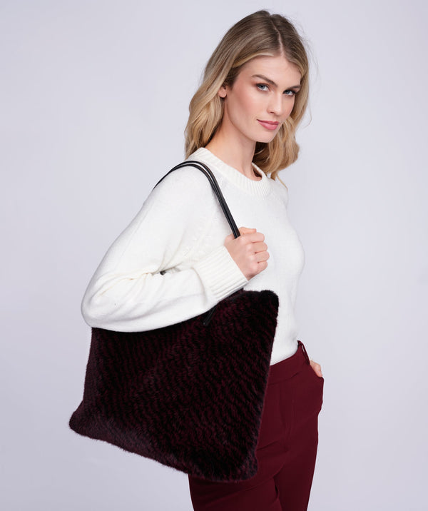 Donatella - Burgundy Faux Fur Tote Bag