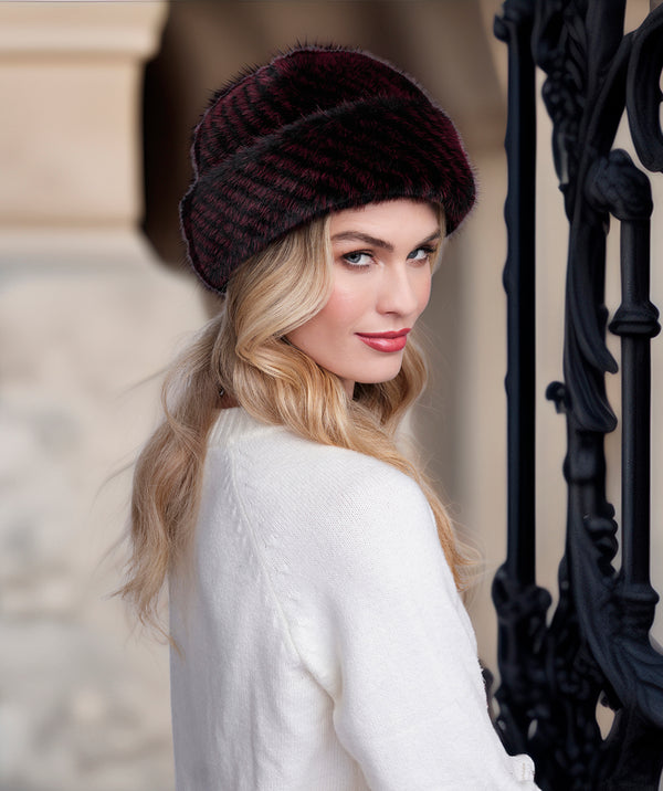 Donatella - Burgundy Plush Faux Fur Hat