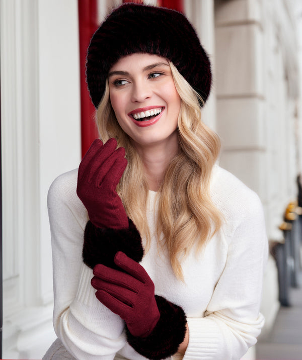 Donatella - Burgundy Plush Faux Fur Hat
