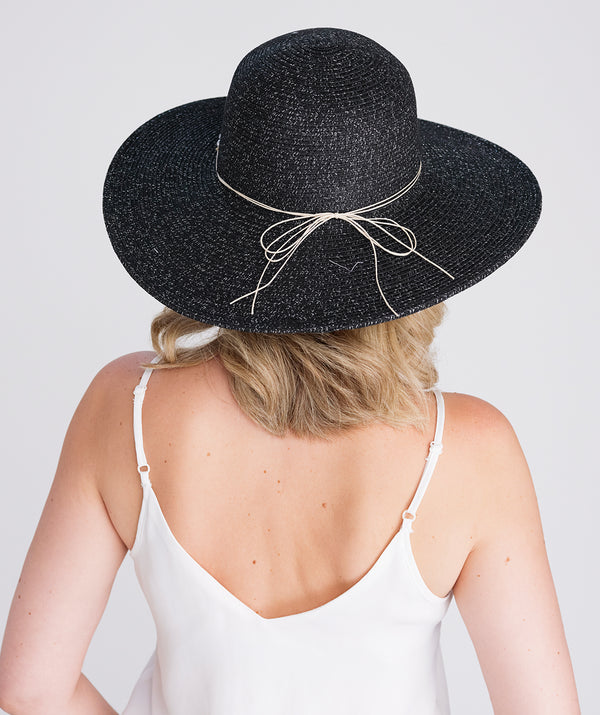 Dune - Black Silver Metallic Weave Wide Brim Hat