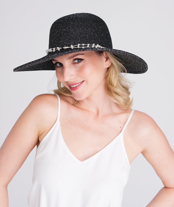 Dune - Black Silver Metallic Weave Wide Brim Hat