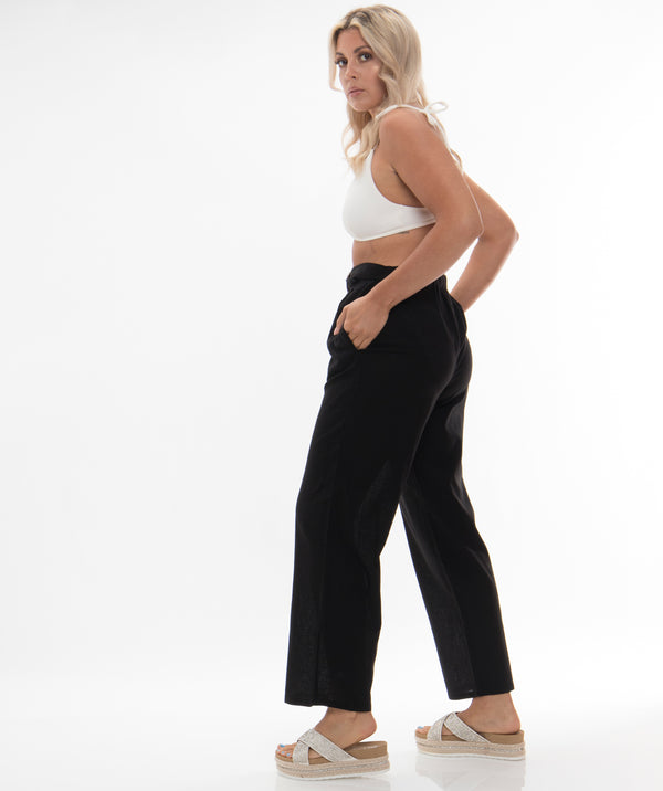 Women`s Linen Trousers - Black