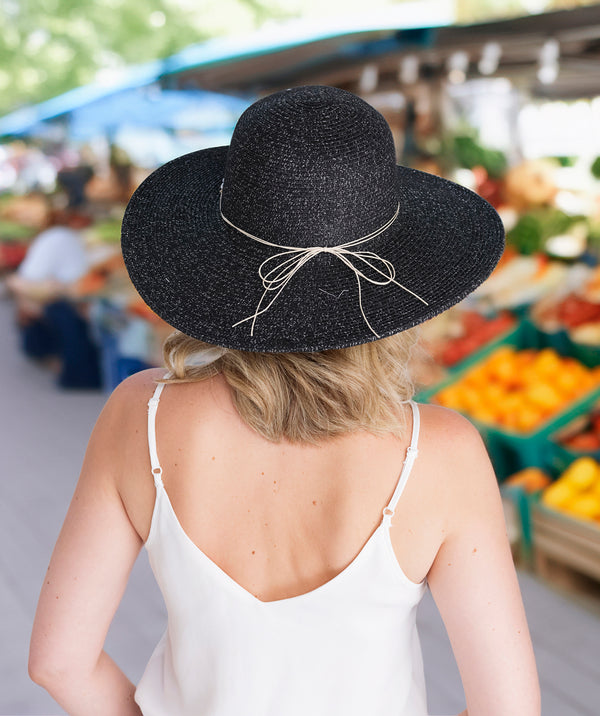 Dune - Black Silver Metallic Weave Wide Brim Hat