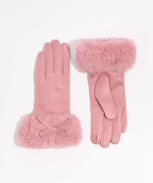 Elodie - Blush rosa luva de camurça com manguito de pele falso