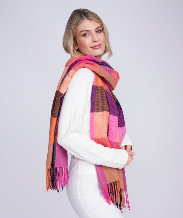 Evette - Pink Check Pattern Winter Scarf