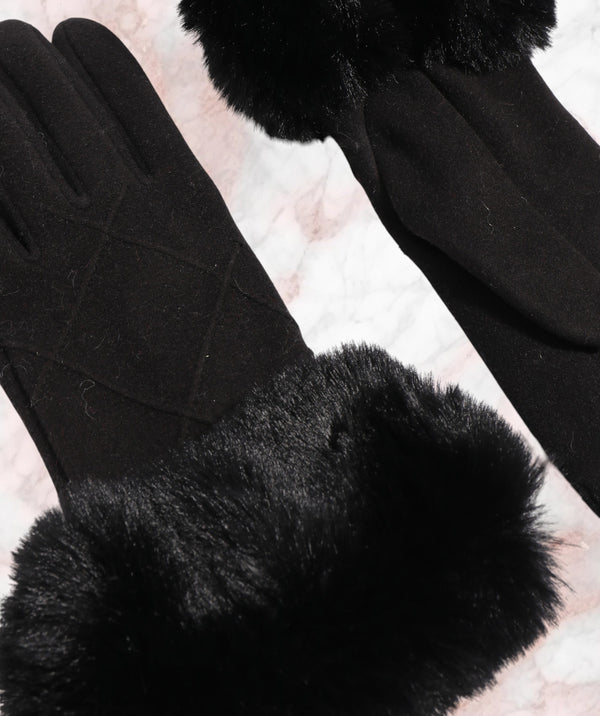 Faith - Black Wool Glove with Faux Fur Cuff