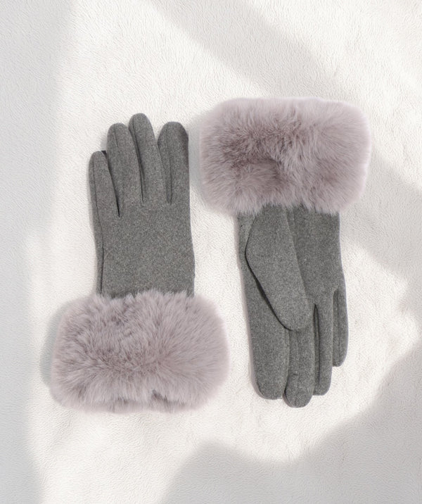Faith - Grey Wool Glove with Faux Fur Cuff