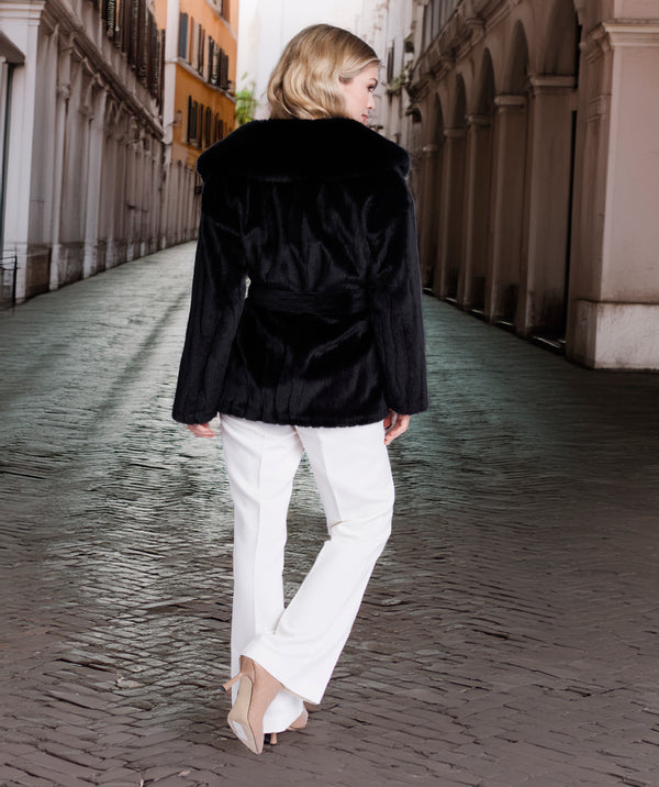 Felicity - Short Black Plush Faux Fur Coat