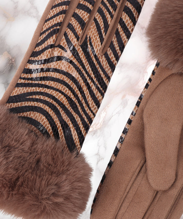 Finley - Tan Black Zebra Print Gloves