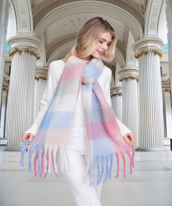 Genova - Pink Pastel Striped Scarf with Tassels