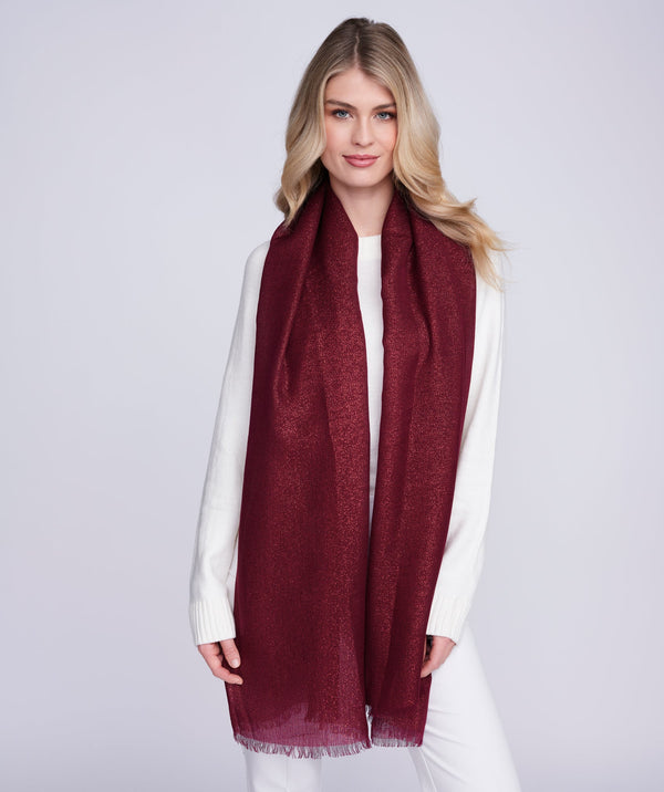 Hallie Scarf - Burgundy Shimmer Occasion Scarf with Feather Fringes