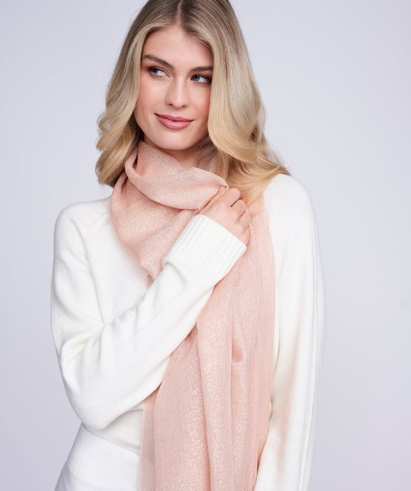 Hallie Scarf - Rose Gold Shimmer Occasion Scarf with Feather Fringes