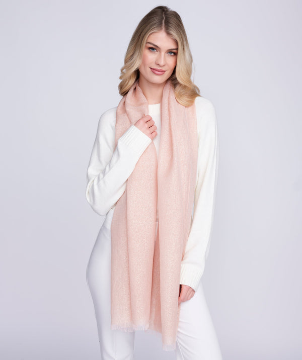 Hallie Scarf - Rose Gold Shimmer Occasion Scarf with Feather Fringes