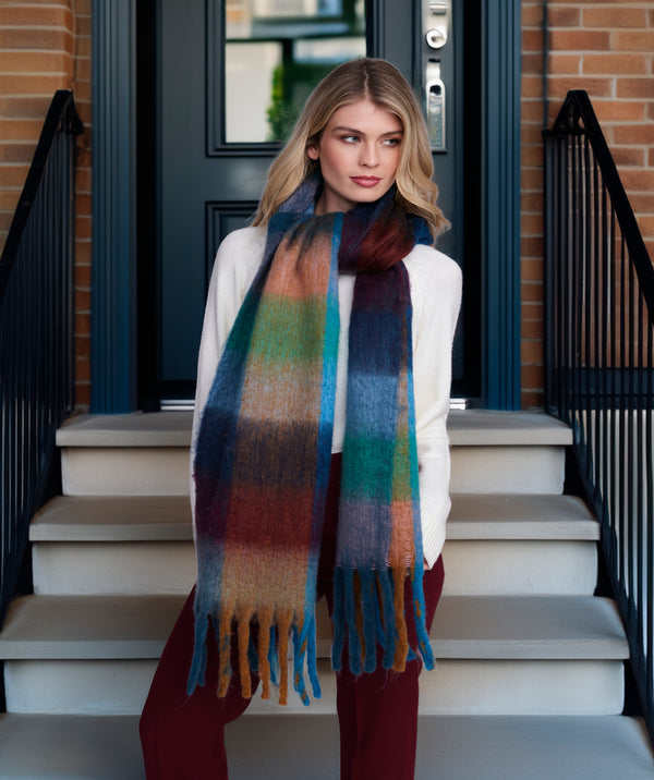 Heidi - Blue Checked Winter Scarf
